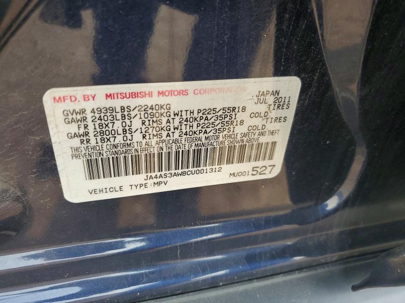 Продажа на аукционе авто 2012 Mitsubishi Outlander, vin: JA4AS3AW8CU001312, номер лота: 61250456