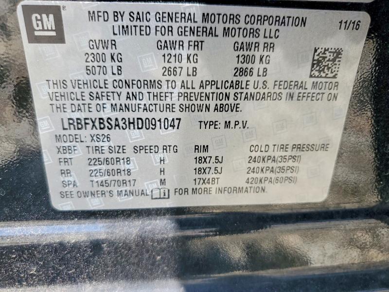 61598666 :رقم المزاد ، LRBFXBSA3HD091047 vin ، 2017 Buick Envision مزاد بيع