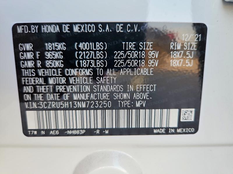 Aukcja sprzedaży 2022 Honda Hr-v, vin: 3CZRU5H13NM723250, numer aukcji: 63019666