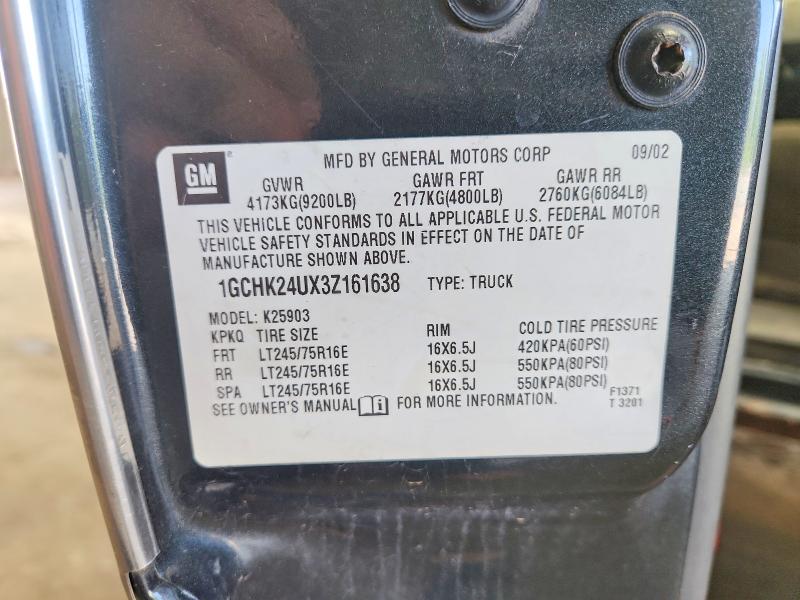 2003 Chevrolet Silverado მანქანა იყიდება აუქციონზე, vin: 1GCHK24UX3Z161638, აუქციონის ნომერი: 57845506