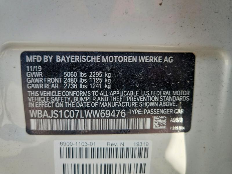 61885106 :رقم المزاد ، WBAJS1C07LWW69476 vin ، 2020 Bmw 540 مزاد بيع