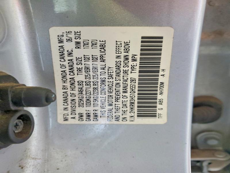 62422956 :رقم المزاد ، 2HKRM3H51GH551287 vin ، 2016 Honda Cr-v مزاد بيع