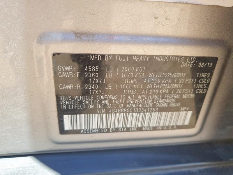 2011 Subaru Outback მანქანა იყიდება აუქციონზე, vin: 4S4BRBGC1B3341253, აუქციონის ნომერი: 60958976
