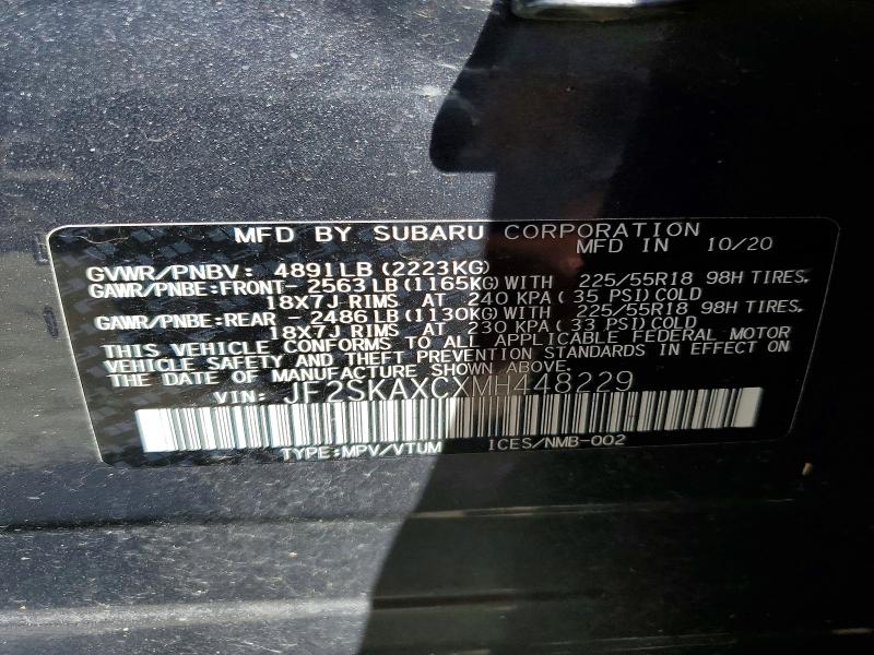 Aukcja sprzedaży 2021 Subaru Forester, vin: JF2SKAXCXMH448229, numer aukcji: 60857656