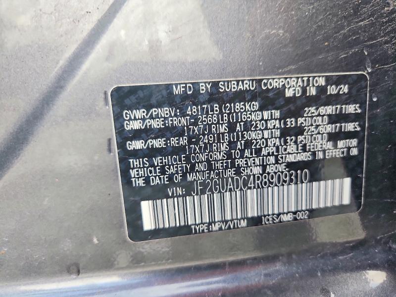 60198266 :رقم المزاد ، JF2GUADC4R8909310 vin ، 2024 Subaru Crosstrek مزاد بيع