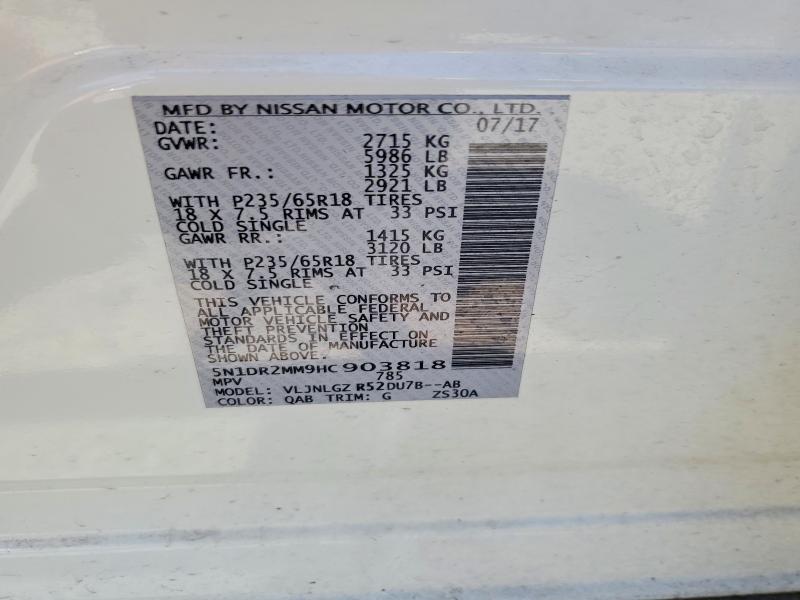 58356196 :رقم المزاد ، 5N1DR2MM9HC903818 vin ، 2017 Nissan Pathfinder مزاد بيع