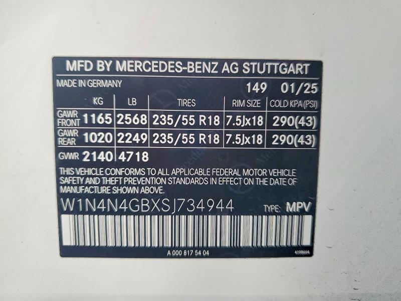 2025 Mercedes-benz Gla მანქანა იყიდება აუქციონზე, vin: W1N4N4GBXSJ734944, აუქციონის ნომერი: 61817066
