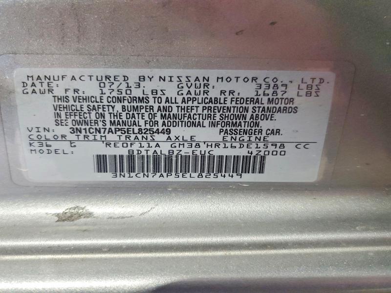 Aukcja sprzedaży 2014 Nissan Versa, vin: 3N1CN7AP5EL825449, numer aukcji: 60234106