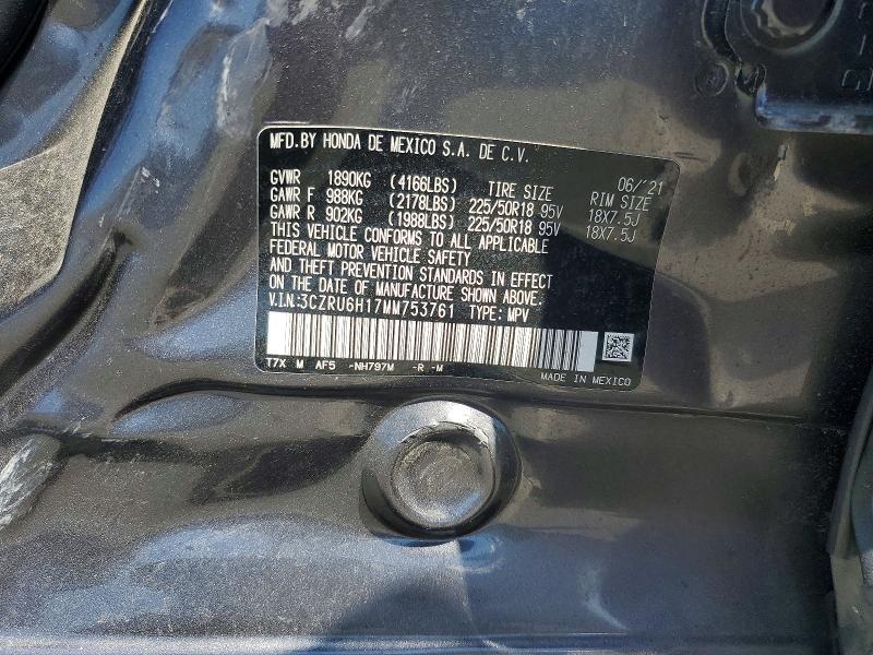 59679096 :رقم المزاد ، 3CZRU6H17MM753761 vin ، 2021 Honda Hr-v مزاد بيع