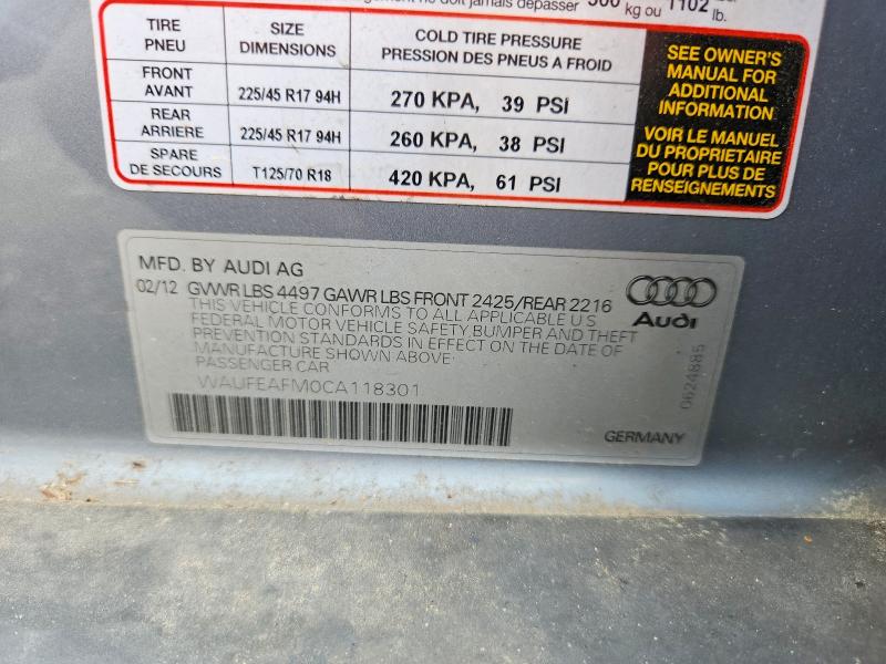 59745186 :رقم المزاد ، WAUFEAFM0CA118301 vin ، 2012 Audi A3 مزاد بيع