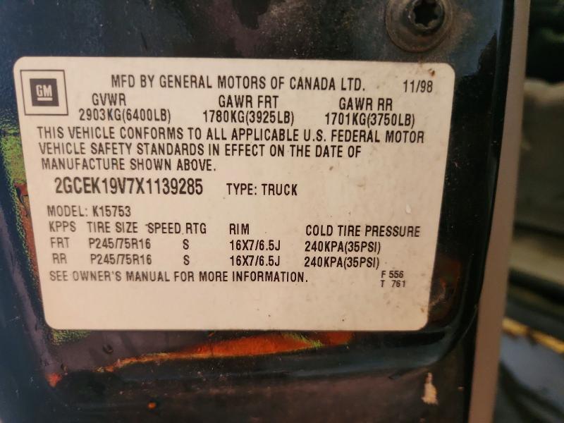 59251536 :رقم المزاد ، 2GCEK19V7X1139285 vin ، 1999 Chevrolet Silverado مزاد بيع