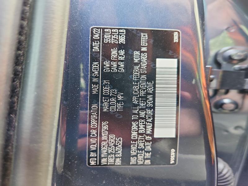 59713306 :رقم المزاد ، YV4062RLXN1079876 vin ، 2022 Volvo Xc60 مزاد بيع