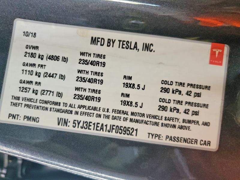 Aukcja sprzedaży 2018 Tesla Model 3, vin: 5YJ3E1EA1JF059521, numer aukcji: 61436926