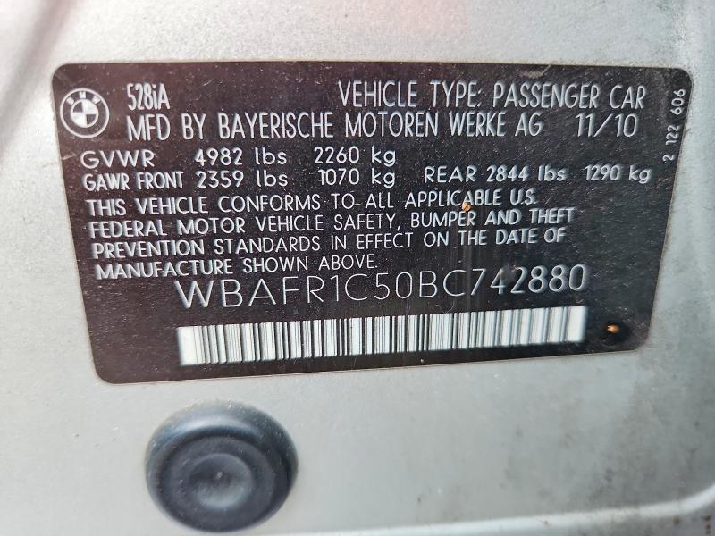Aukcja sprzedaży 2011 Bmw 528, vin: WBAFR1C50BC742880, numer aukcji: 63434336