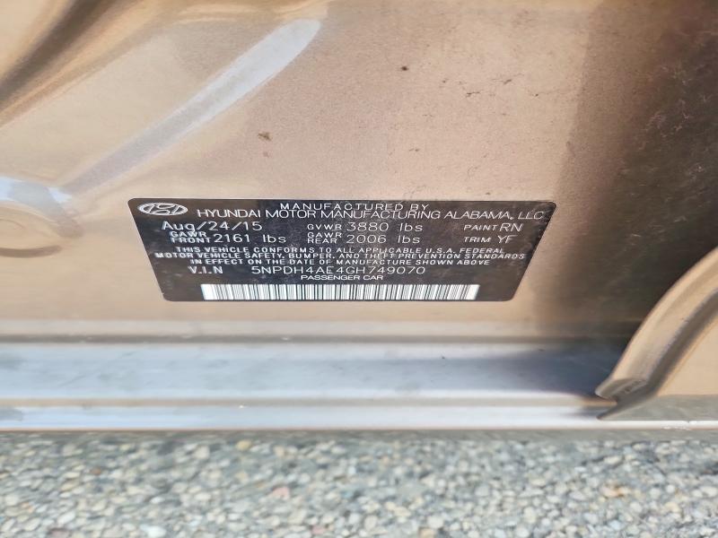61278626 :رقم المزاد ، 5NPDH4AE4GH749070 vin ، 2016 Hyundai Elantra مزاد بيع