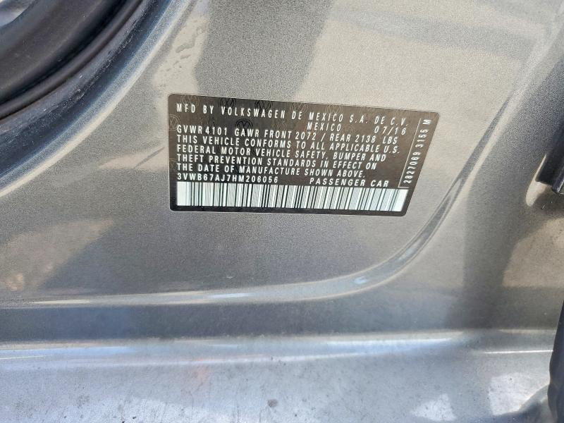 2017 Volkswagen Jetta მანქანა იყიდება აუქციონზე, vin: 3VWB67AJ7HM206056, აუქციონის ნომერი: 59976346