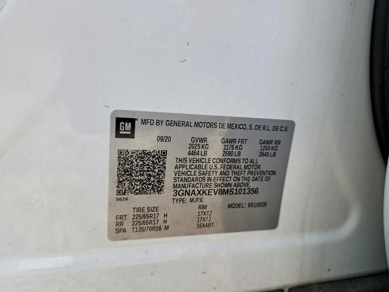 2021 Chevrolet Equinox მანქანა იყიდება აუქციონზე, vin: 3GNAXKEV8MS101356, აუქციონის ნომერი: 60188116