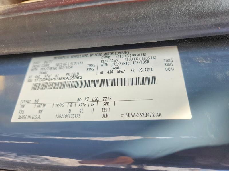 2021 Ford Transit მანქანა იყიდება აუქციონზე, vin: 1FDDF6P83MKA55062, აუქციონის ნომერი: 60585606