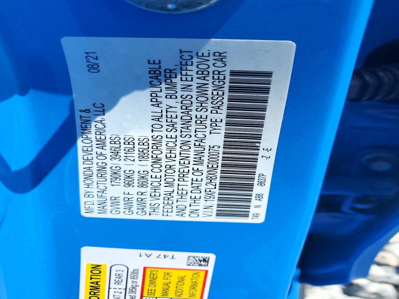 Aukcja sprzedaży 2022 Honda Civic, vin: 19XFL2H8XNE000075, numer aukcji: 62663506