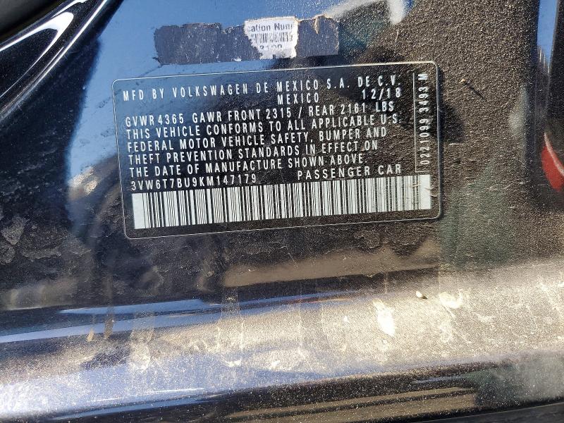 60869076 :رقم المزاد ، 3VW6T7BU9KM147179 vin ، 2019 Volkswagen Jetta مزاد بيع