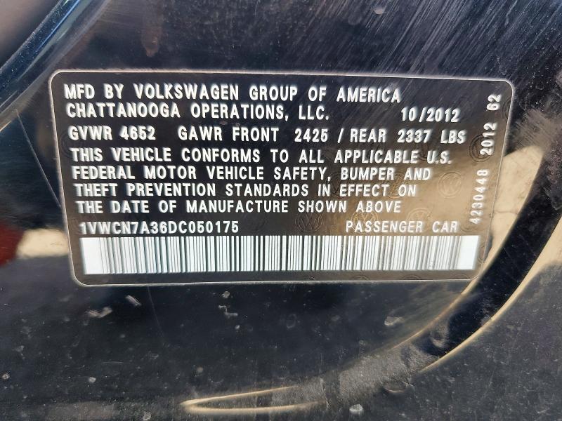 Aukcja sprzedaży 2013 Volkswagen Passat, vin: 1VWCN7A36DC050175, numer aukcji: 61810806