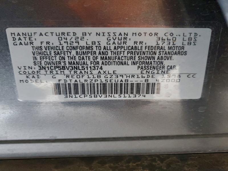 Aukcja sprzedaży 2022 Nissan Kicks, vin: 3N1CP5BV3NL511374, numer aukcji: 60896026
