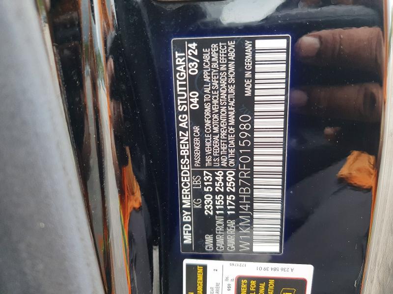 2024 Mercedes-benz Cle მანქანა იყიდება აუქციონზე, vin: W1KMJ4HB7RF015980, აუქციონის ნომერი: 63401416