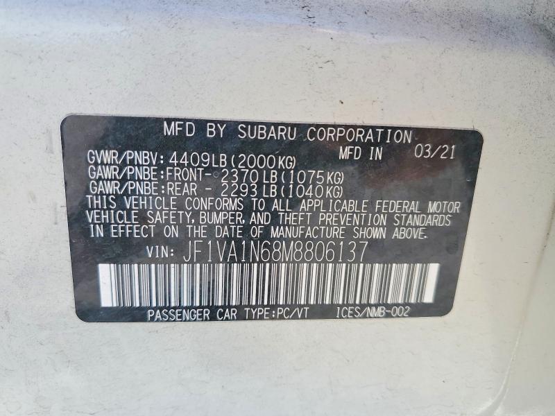 Aukcja sprzedaży 2021 Subaru Wrx, vin: JF1VA1N68M8806137, numer aukcji: 61724036