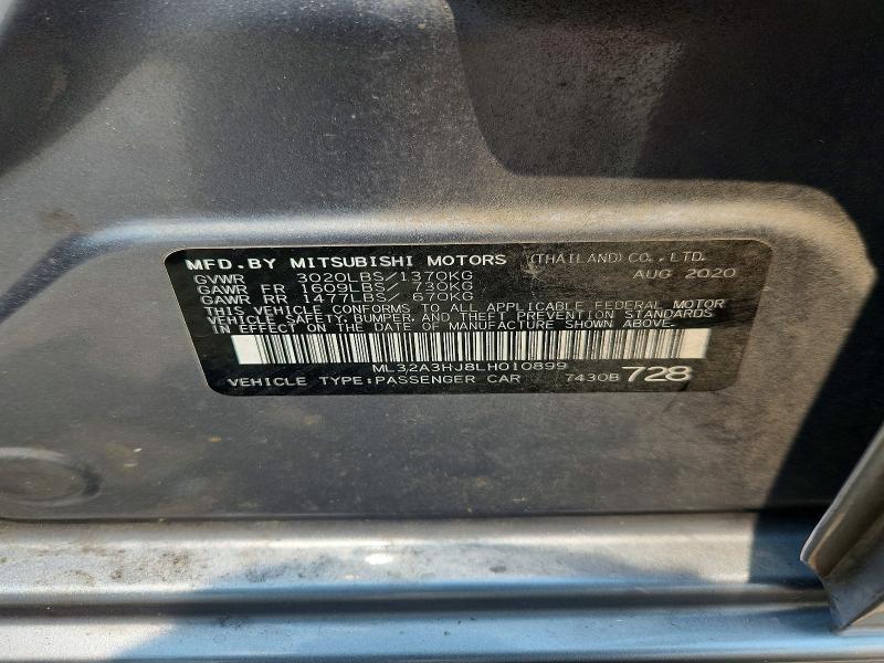 2020 Mitsubishi Mirage მანქანა იყიდება აუქციონზე, vin: ML32A3HJ8LH010899, აუქციონის ნომერი: 62487326