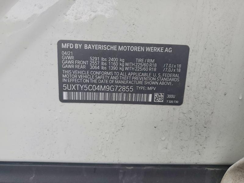 59714916 :رقم المزاد ، 5UXTY5C04M9G72855 vin ، 2021 Bmw X3 مزاد بيع