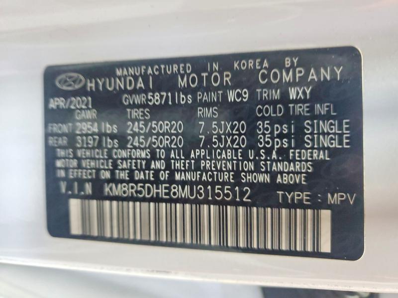 2021 Hyundai Palisade მანქანა იყიდება აუქციონზე, vin: KM8R5DHE8MU315512, აუქციონის ნომერი: 62021236