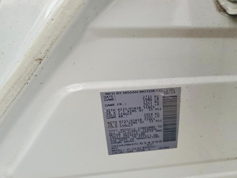 2015 Nissan Pathfinder მანქანა იყიდება აუქციონზე, vin: 5N1AR2MN4FC614399, აუქციონის ნომერი: 60896236