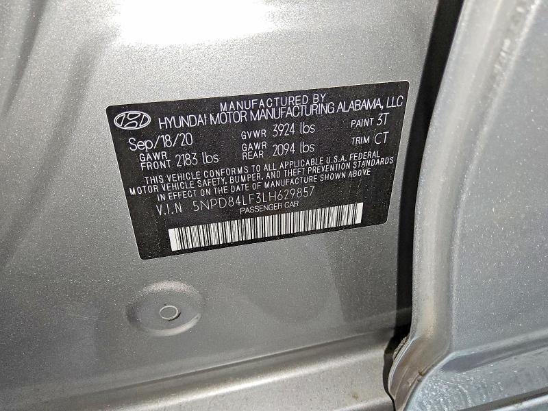 57089776 :رقم المزاد ، 5NPD84LF3LH629857 vin ، 2020 Hyundai Elantra مزاد بيع