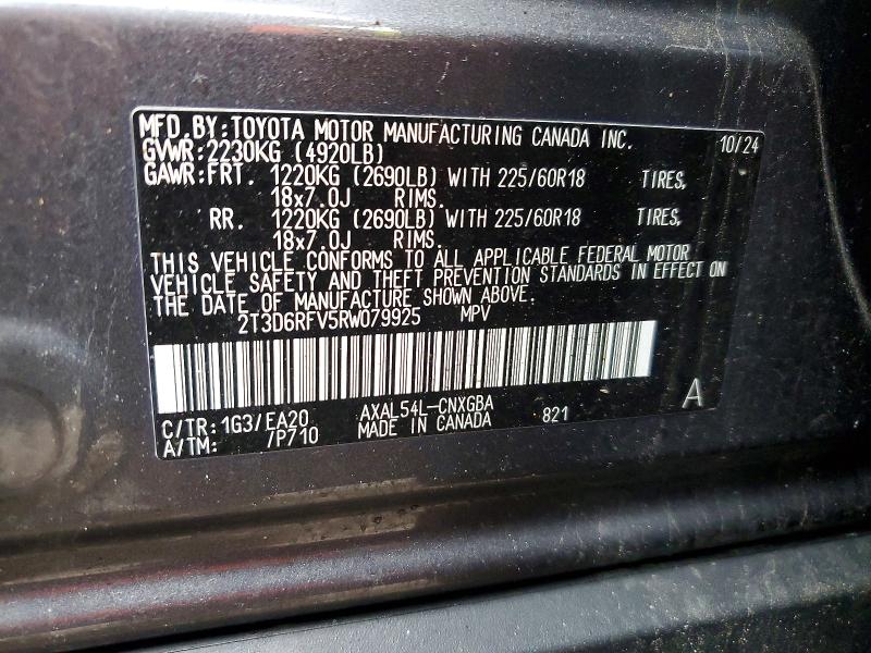 Aukcja sprzedaży 2024 Toyota Rav4, vin: 2T3D6RFV5RW079925, numer aukcji: 60441476