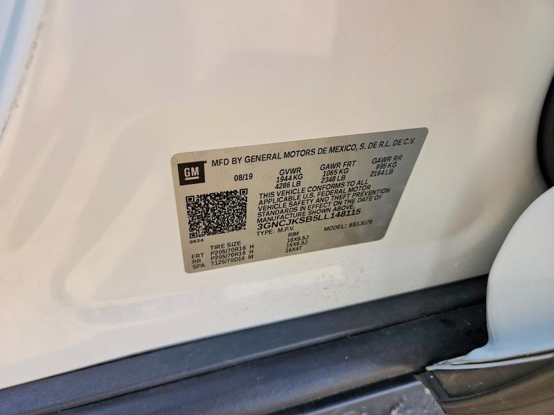 Aukcja sprzedaży 2020 Chevrolet Trax, vin: 3GNCJKSB5LL148115, numer aukcji: 62476806