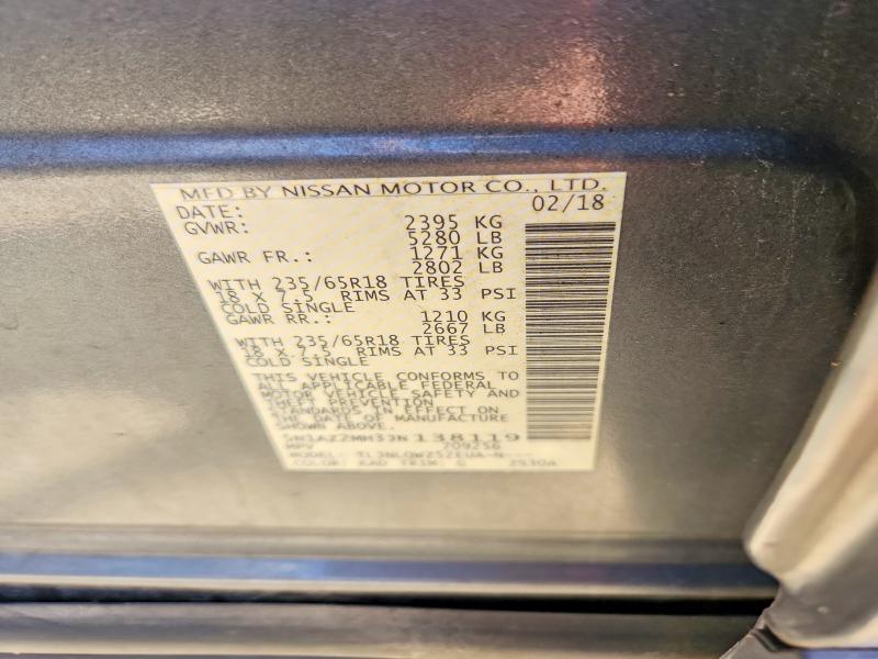 60134796 :رقم المزاد ، 5N1AZ2MH3JN138119 vin ، 2018 Nissan Murano مزاد بيع
