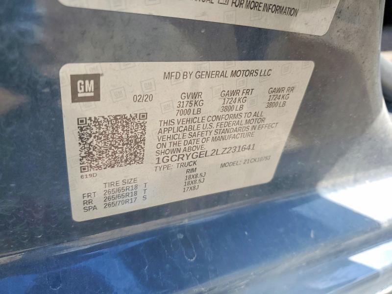 Продажа на аукционе авто 2020 Chevrolet Silverado, vin: 1GCRYGEL2LZ231641, номер лота: 59662216