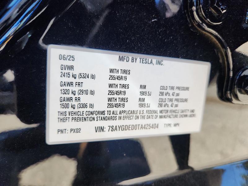 Продаж на аукціоні авто 2026 Tesla Model Y, vin: 7SAYGDED0TA425404, номер лоту: 61959476