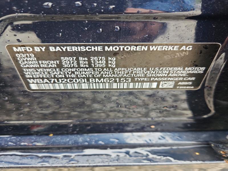 2020 Bmw 750 მანქანა იყიდება აუქციონზე, vin: WBA7U2C09LBM62153, აუქციონის ნომერი: 63098916