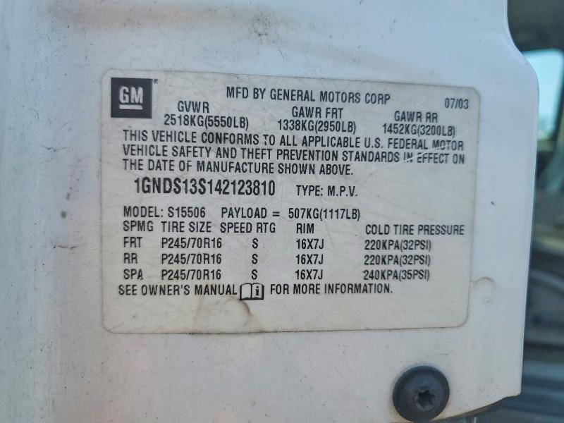 Продажа на аукционе авто 2004 Chevrolet Trailblazer, vin: 1GNDS13S142123810, номер лота: 59239536