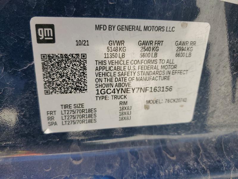 Aukcja sprzedaży 2022 Chevrolet Silverado, vin: 1GC4YNEY7NF163156, numer aukcji: 61194156