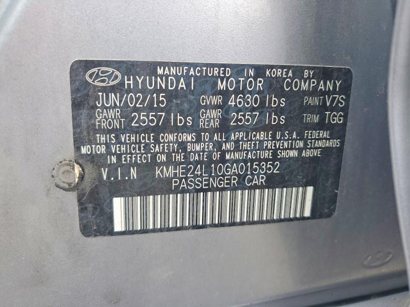 2016 Hyundai Sonata Hybrid მანქანა იყიდება აუქციონზე, vin: KMHE24L10GA015352, აუქციონის ნომერი: 59696256