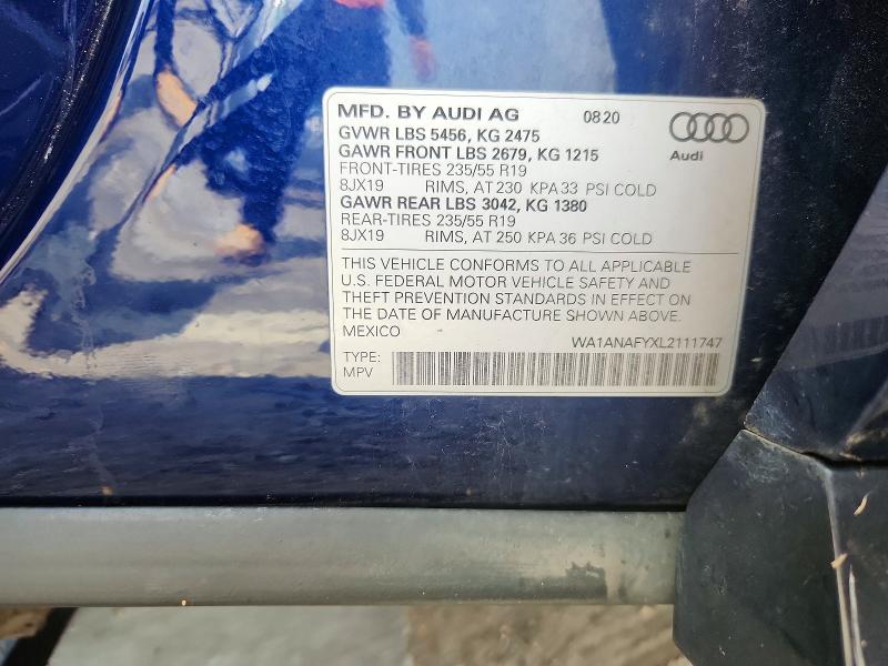 2020 Audi Q5 მანქანა იყიდება აუქციონზე, vin: WA1ANAFYXL2111747, აუქციონის ნომერი: 61953196