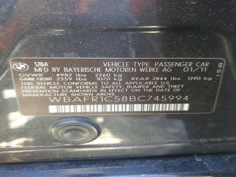 Aukcja sprzedaży 2011 Bmw 528, vin: WBAFR1C58BC745994, numer aukcji: 63189406