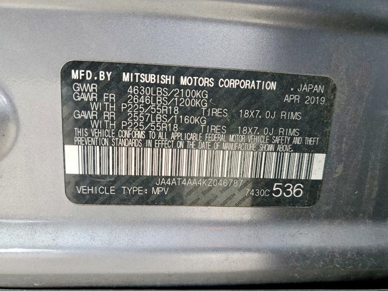 Aukcja sprzedaży 2019 Mitsubishi Eclipse Cross, vin: JA4AT4AA4KZ046787, numer aukcji: 61803726