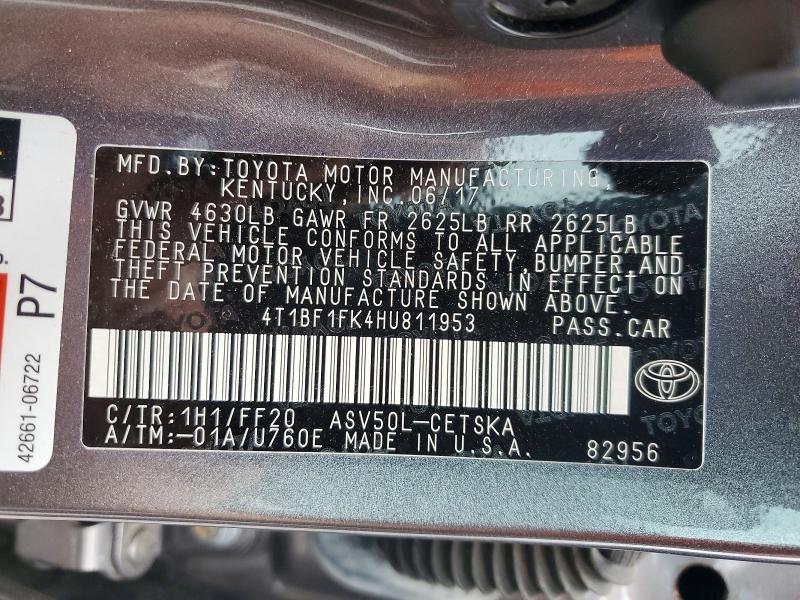 59599686 :رقم المزاد ، 4T1BF1FK4HU811953 vin ، 2017 Toyota Camry مزاد بيع