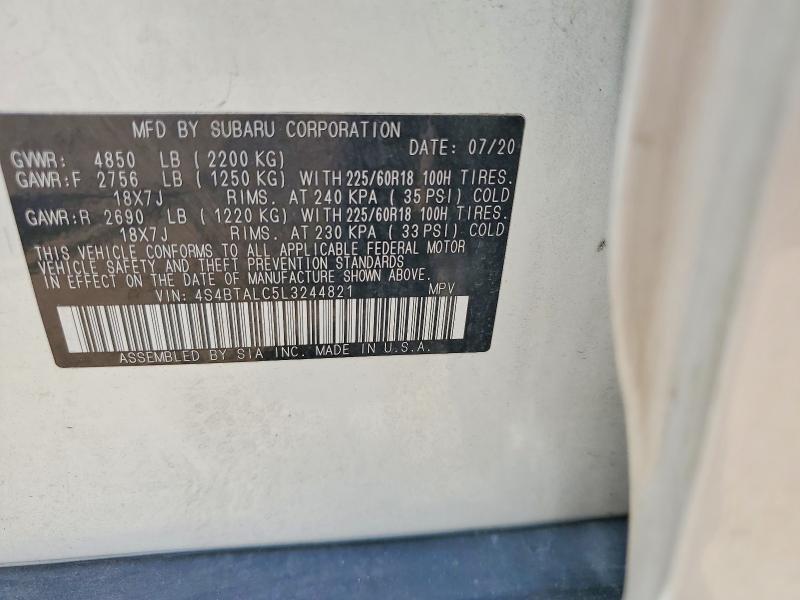 Aukcja sprzedaży 2020 Subaru Outback, vin: 4S4BTALC5L3244821, numer aukcji: 60166466