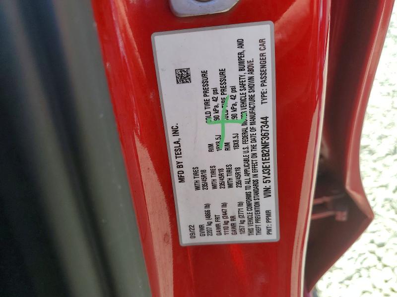 Aukcja sprzedaży 2022 Tesla Model 3, vin: 5YJ3E1EB2NF367344, numer aukcji: 60694906