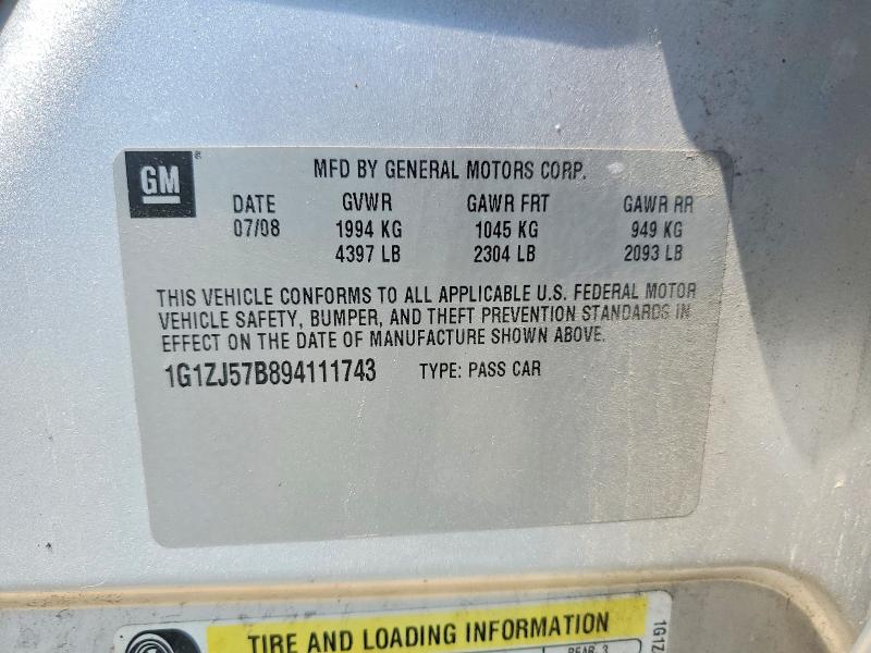 2009 Chevrolet Malibu მანქანა იყიდება აუქციონზე, vin: 1G1ZJ57B894111743, აუქციონის ნომერი: 60991396