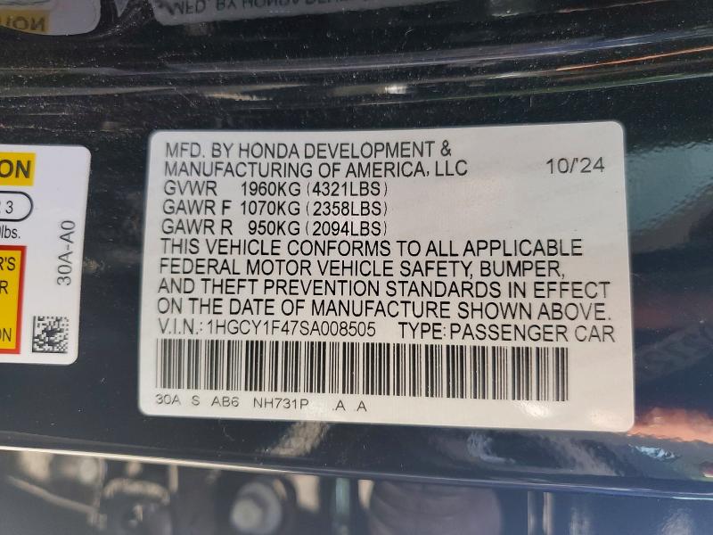 Продажа на аукционе авто 2025 Honda Accord, vin: 1HGCY1F47SA008505, номер лота: 59730396